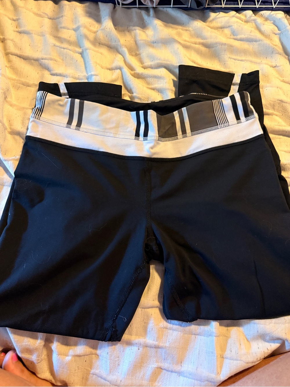 Lululemon Black Athletic Capris with Striped Waistband